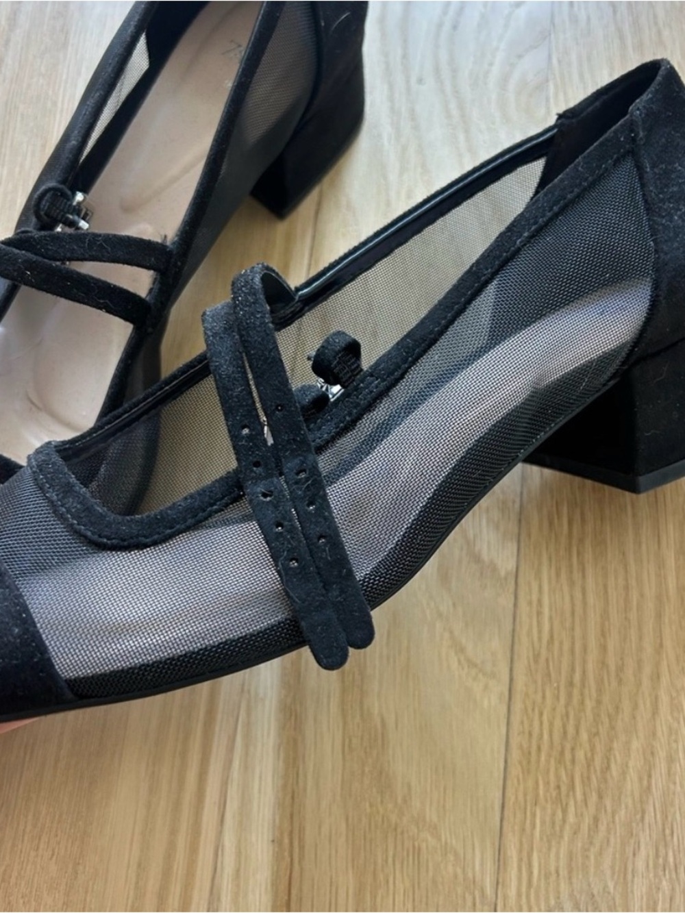 Zara Black Mesh Suede Mary Janes - Picture 3 of 5